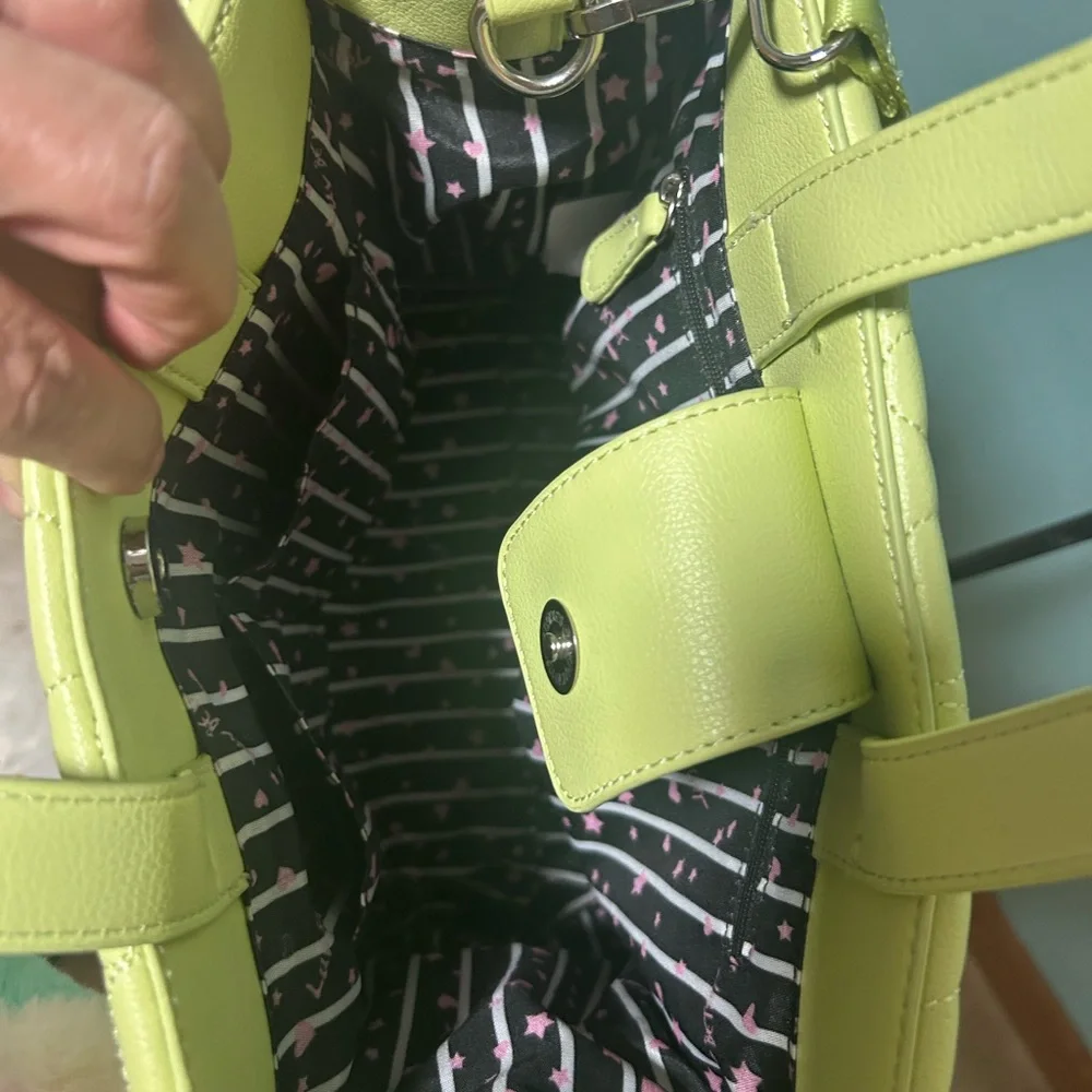 Betsey Johnson Lime Green Quilted Tote with Plush Charm - Picture 4 of 8